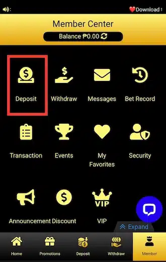 Step 1: NICE88 login to your betting account and select the Deposit option.