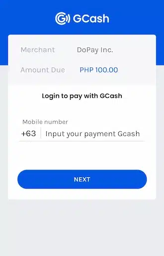 Step 4: Then a GCash login interface appears, bettors enter the phone number registered with the GCash account to log in to GCash.
