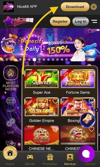 Step 1: To NICE88 APK download, members must first NICE88 login homepage and click "Download".
