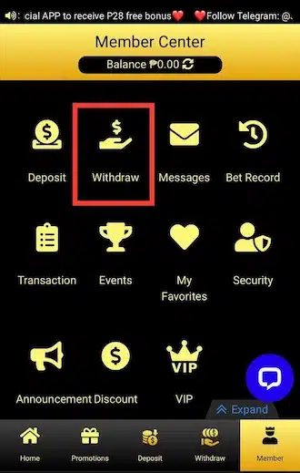 Step 1: NICE88 casino login and select "Withdraw"